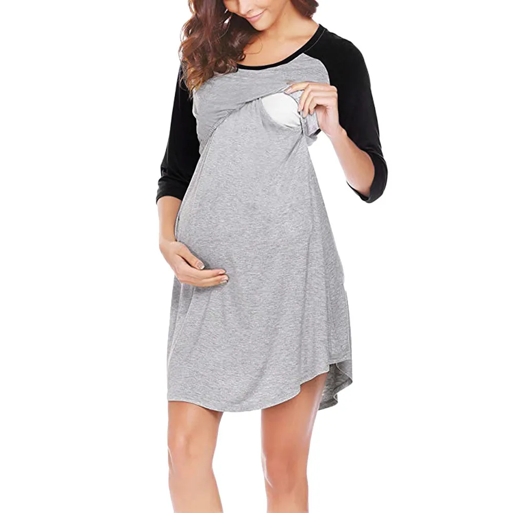 Для женщин средства ухода за кожей для будущих мам платье Ночная Рубашка Грудное вскармливание Ночная рубашка пижамы для беременных шить Цвет платье для кормления грудью