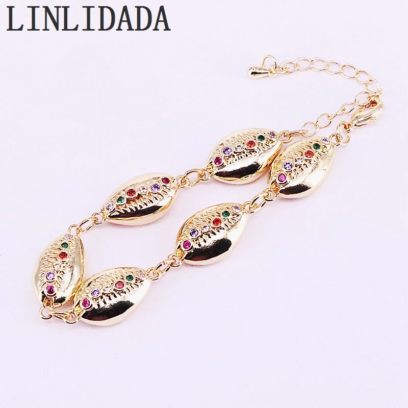 5 шт. Позолоченные Модные Мульти CZ вставки из циркония cowrie морской корпус браслет регулируемые цепи браслеты для женщин ювелирные изделия