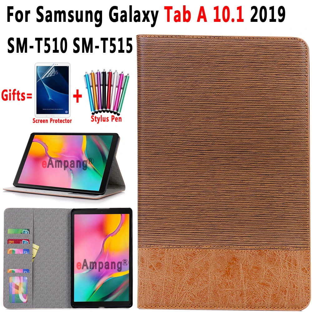 Кожаный чехол книжка для Samsung Galaxy Tab A 10 1 2019 T510 T515 SM + Защитная пленка экрана|Чехлы
