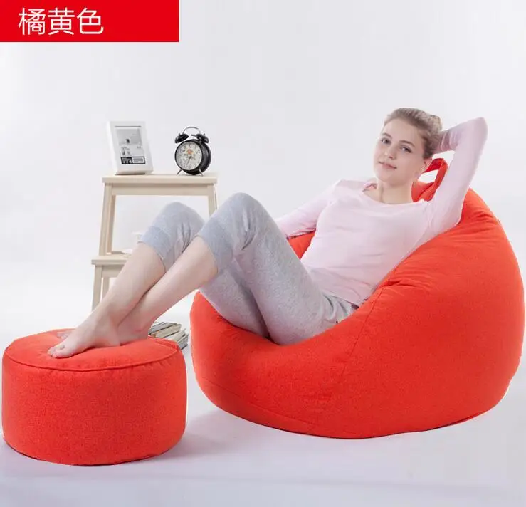Cover only No Filler Large size adults linen bean bag chair with Ottoman home sofa furniture