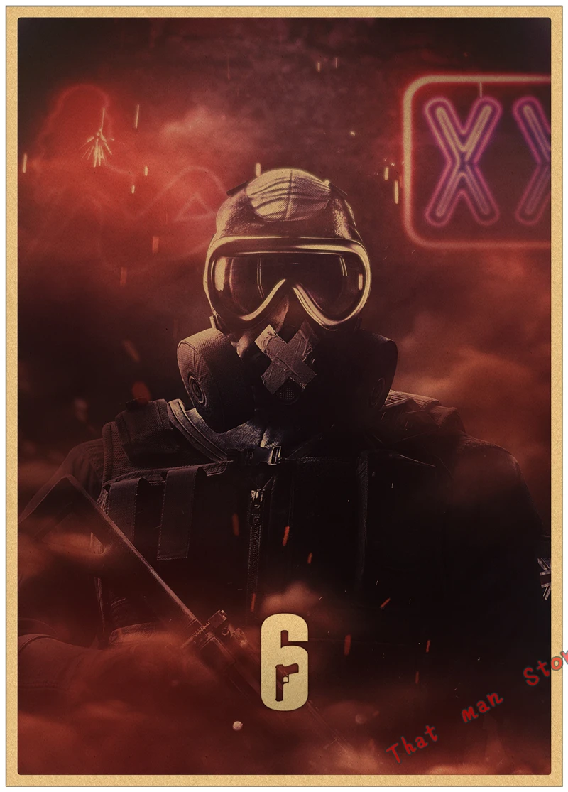 Плакат Tom Clancy's Rainbow Six Siege, украшение, плакат, наклейка на стену, Ретро плакат из крафт-бумаги 42*30 см