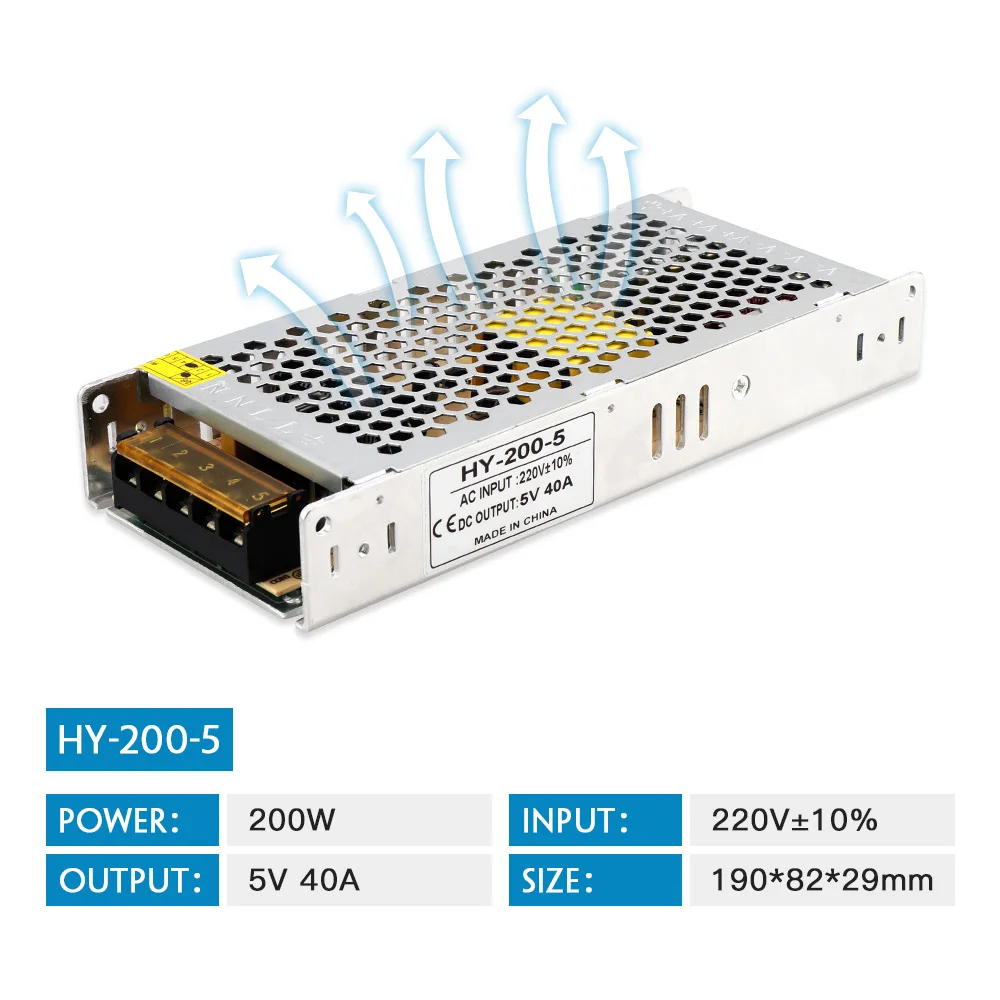 Ультра тонкий 5V 40A 200W 60A 300W Светодиодный источник питания 3 см толстый