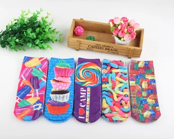 

New Popular 3D Food Printing Socks Cotton Polyester Casual Sock Unisex Low Ankle Sock 4pairs/lot
