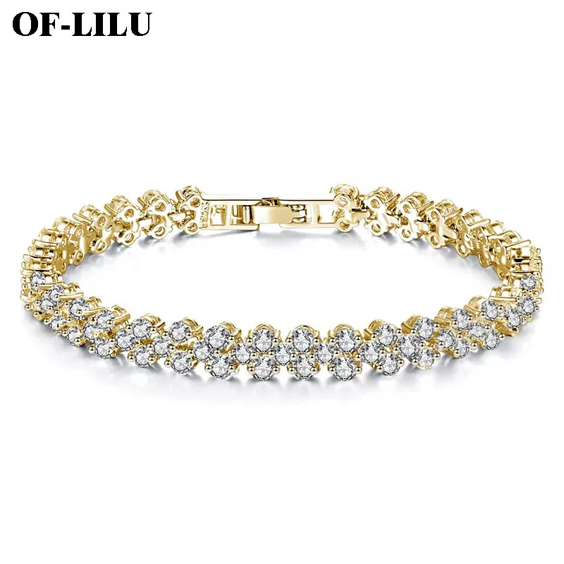 

3 Colors Women Gold Bracelets Fashion Roman Crystal Natural AAA Zircon Bracelets Suitable for elegant women's gift jewelry