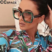 Женские прозрачные солнцезащитные очки в зеленой оправе с квадратными заклепками, Брендовые очки, модные очки 45393