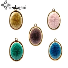 

29mm 1pcs/lot Alloy Charms Pendant Pink Bronze Ceramic Crack Vintage Oval Charms Pendant For DIY Necklaces Jewelry Accessories