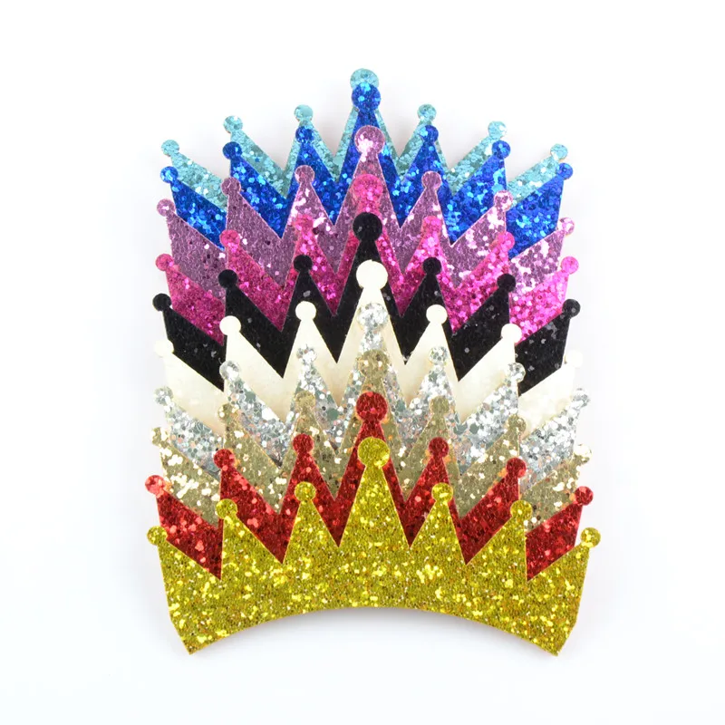

600pcs/lot Wholesale Unfinished Shiny Sequin Felt Crown DIY Supply Glitter Dress Up Hair Accessories 10 Colors U Pick SC01