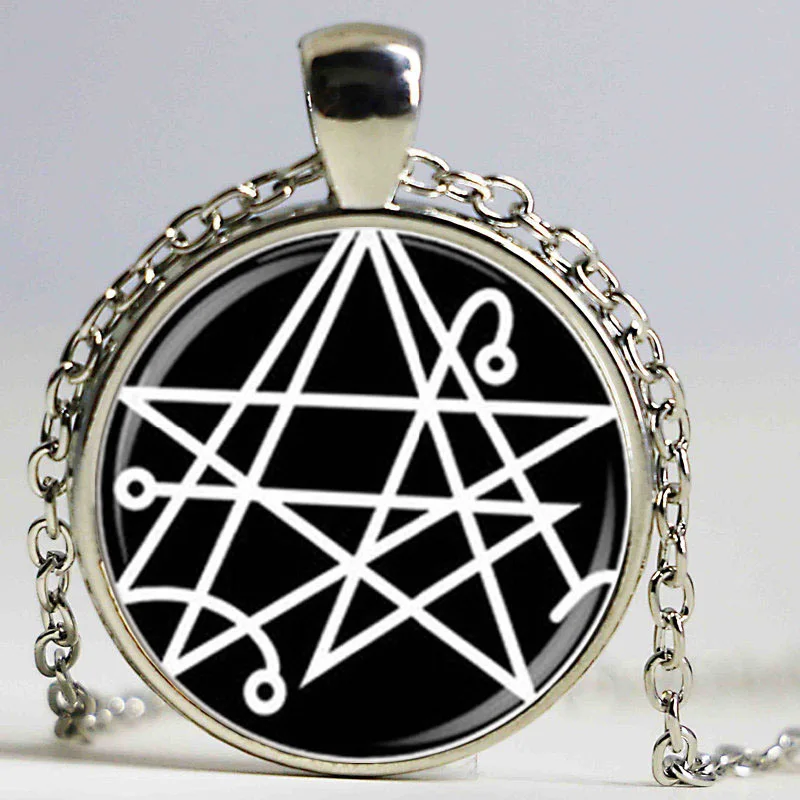 Wholesale Glass Dome pendant necronomicon sigll of gateaway pendant ritual altar pendant occult magick glass dome necklace