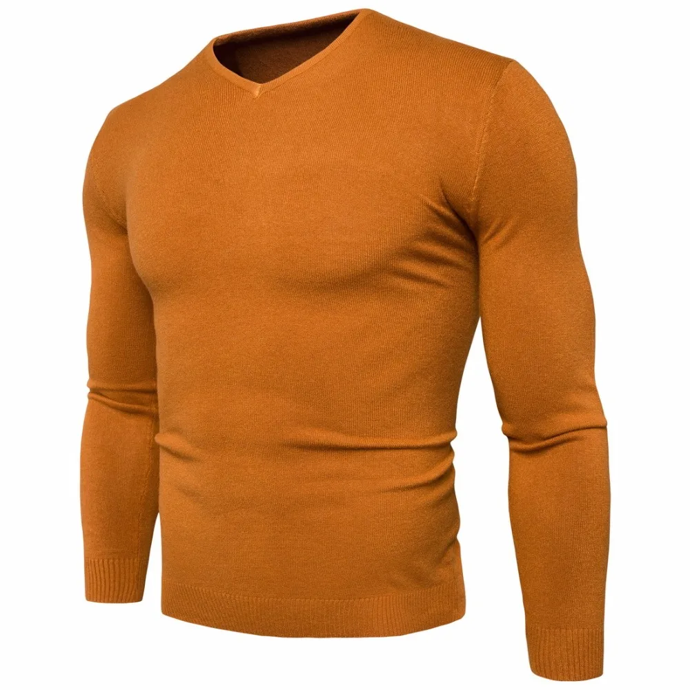 Весна осень мода Slim Fit Твердые трикотажные с длинными рукавами пуловеры свитер мужские топы мужские хлопок v-образным вырезом свитер плюс