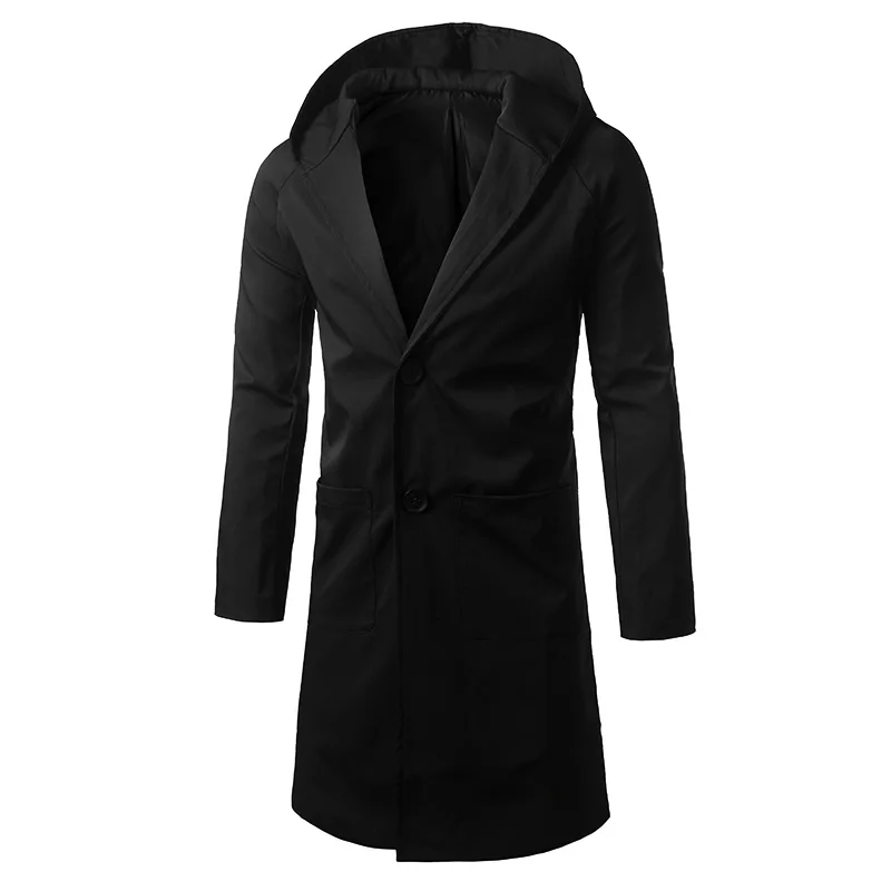 LEFT ROM New Pure Color Hooded Men's Long Jackets Fashion Business Men Coats Large Size Casual Man 