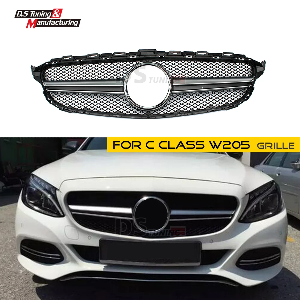 

Front Bumper Racing Grille for Mercedes-Benz W205 Sport edition Radiator Grill no Camera ABS Material Black/Silver 2015+