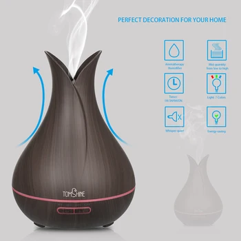 

Tomshine Ultrasonic Humidifier 400ML Aroma Diffuser Dimmable Night Lamp with 7 Colors Changing Light Timing for Bedroom Spa Yoga