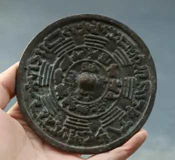 

4.1" Old Chinese Bronze Eight Diagrams 12 Zodiac Animal Eight Diagrams Mirror