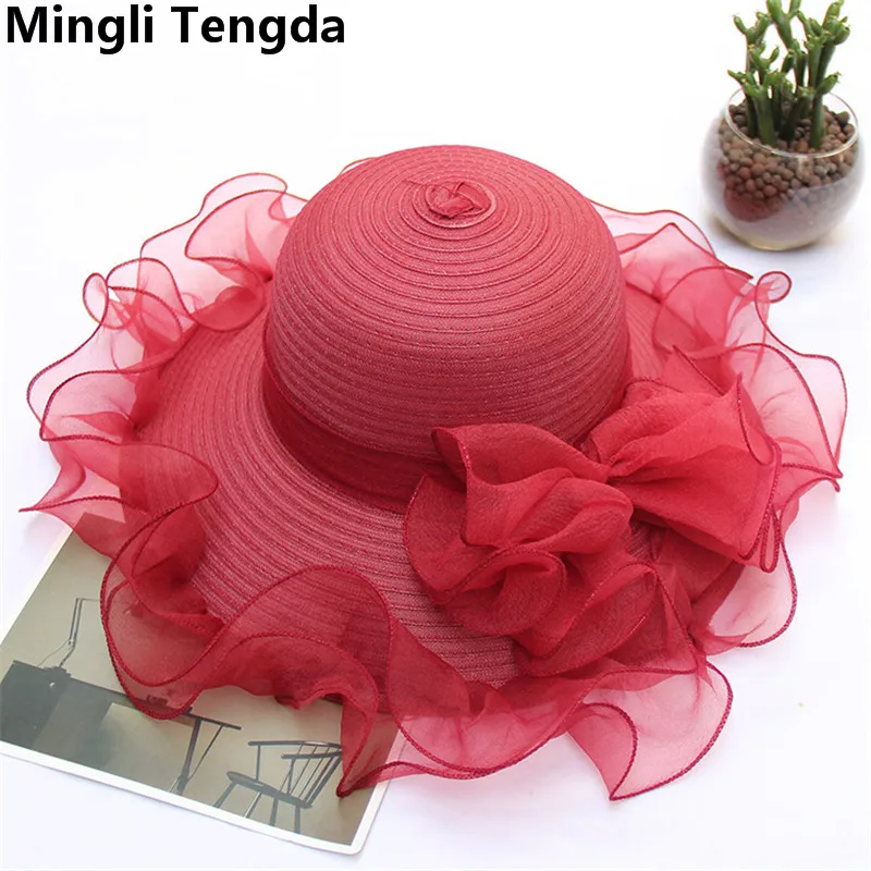 Новая винно-красная кружевная Свадебная шляпка с цветочным узором, модный головной убор для приемов, шляпы для женщин, Элегантная шляпка Mariage Mingli Tengda - Цвет: Wine Red
