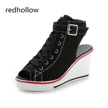 Summer High Heels Shoes Women Sandals Platform Canvas Lace Up Open Toe Fashion Wedges Sandals Zipper Shoes Woman Sandalias Mujer summer stripe knitted platform women sandals sexy open toe comfortable low heels black beige red blue purple sandalias mujer