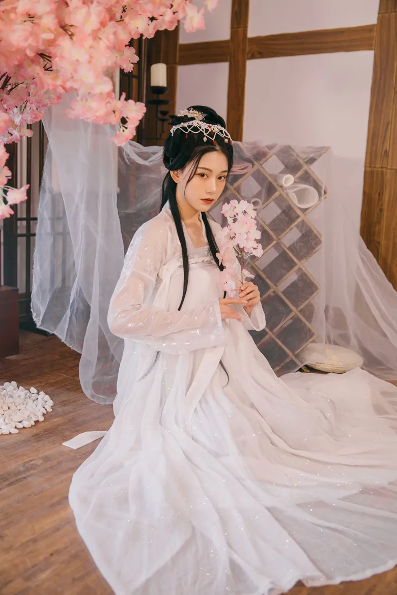 Hanfu женское белое платье феи Косплей Китайский древний костюм Взрослый фестиваль наряды танцевальный костюм для сцены белый Hanfu BL1981