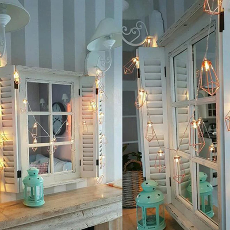 1.523 Meter Metal Lanterns Lamp Rose Gold Light String Garland Battery Powered Backyard Wire Light for Christmas Outdoor Decor (7)