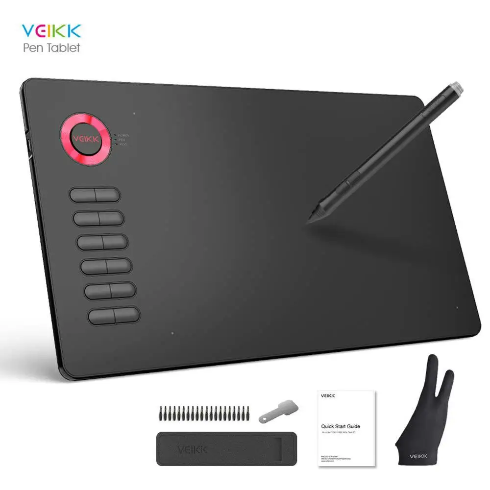 VEIKK планшет для рисования A15 графический планшет 10x6 дюймов цифровой Коврик для рисования для художников 8192 уровней давления с перчаткой бесплатно - Цвет: Красный