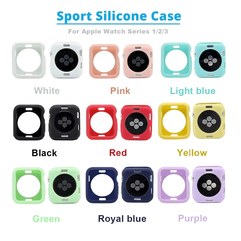 

Colorflul Sport Silicone Case For Apple Watch 42mm Series 3 2 1 38mm Watch Case For Apple Watch Band Case Full Protection