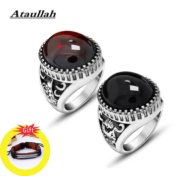 

Ataullah Red Black Natural Semistone Stone Ring Setting Tibetan Silver Finger Rings Vintage Jewelry for Man Women Gift RW042