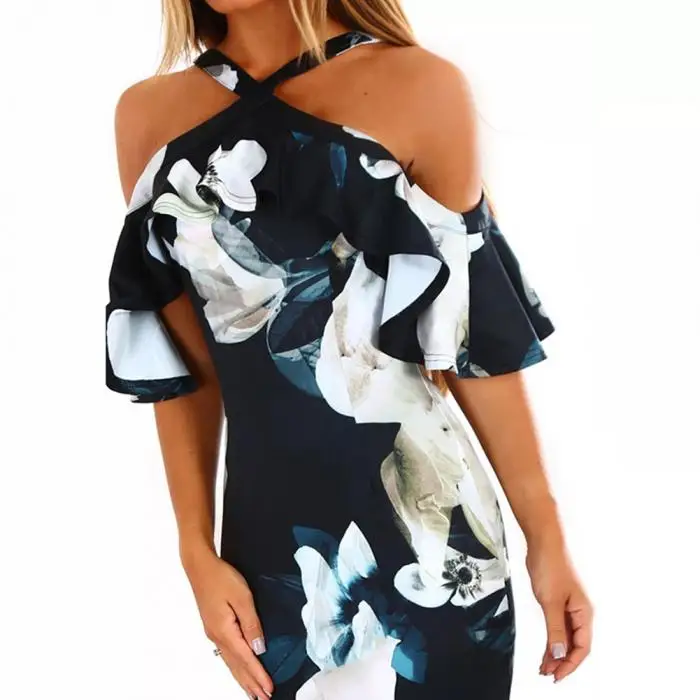 Для женщин платье с цветочным рисунком платье с открытыми плечами Bodycon обтягивающая платье Коктейльные Вечерние GDD99