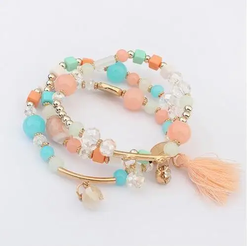 1Pcs Multilayer Beaded Tassel Elastic Charm Bracelets Jewelry for Female Girls