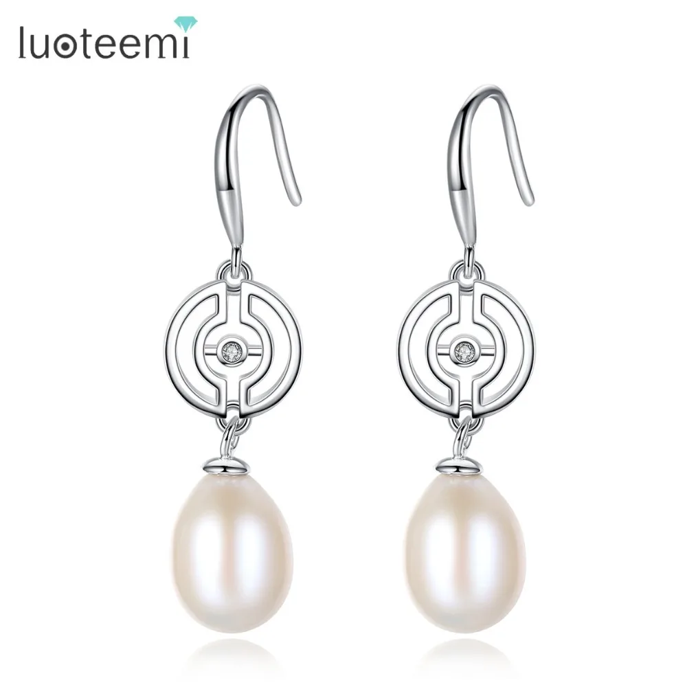 

LUOTEEMI New Arrivals Unique Design S925 Silver Drop Earring With Single Freshwater Pearl For Women Engagement Party Jewelry