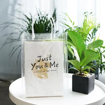 

2019 new sale 10pcs 20x10x26.5cm Transparent PVC handbag just you and me plastic bag gift bags with handles wedding engagement