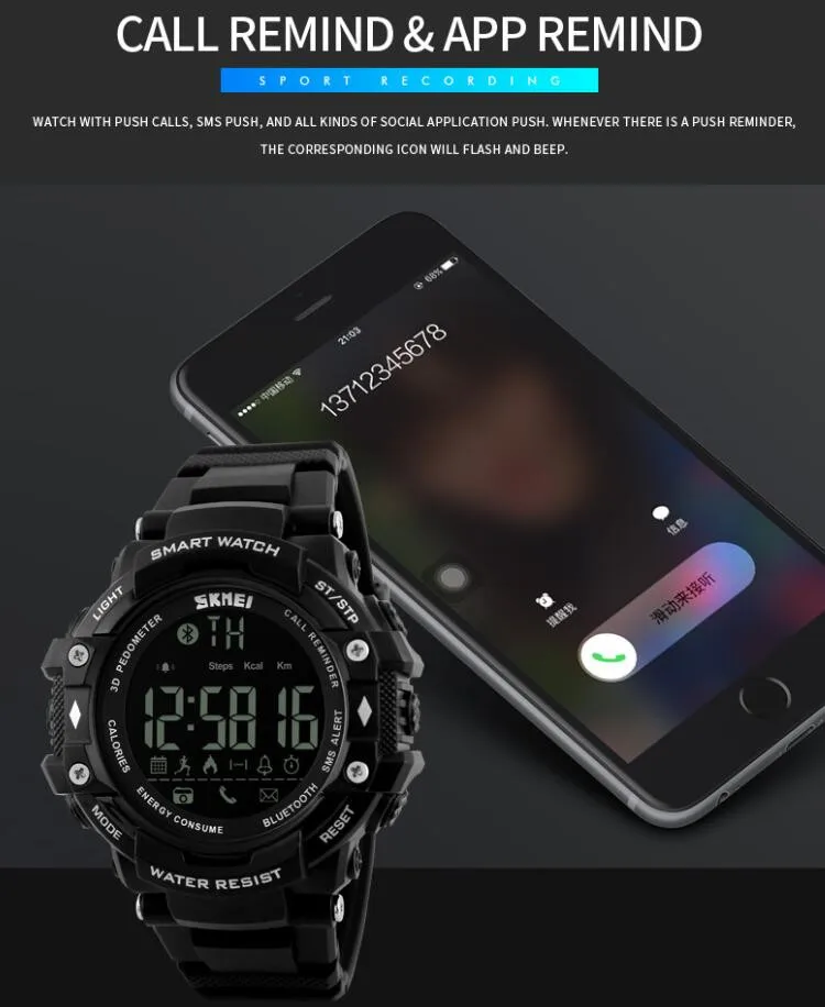 fitness watches for women SKMEI Smart Watch For Apple Android Women Sports Watches Bluetooth Pedometer Camera Smartwatch Waterproof Wristwatches men's water resistant watches