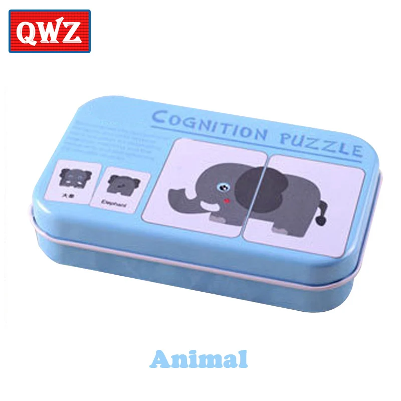 QWZ, железная коробка для малышей, карты, Детские познавательные головоломки, игрушки, подходящие игры, когнитивные карточки, Vehicl/Fruit/Animal/Life Set, парные головоломки