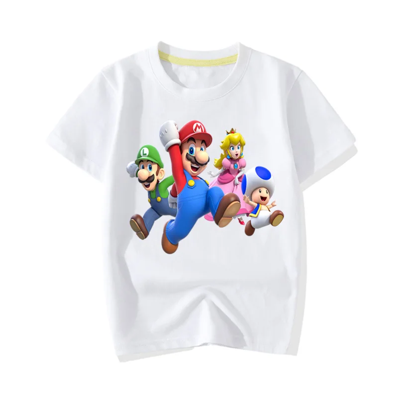 От 1 до 13 лет футболки с рисунком Марио для мальчиков милые повседневные розовые футболки с короткими рукавами для девочек детская одежда JY043 - Цвет: White T-shirt