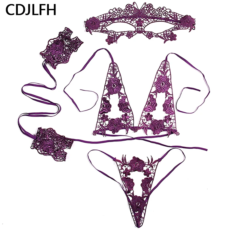 4Pcs Sexy Bra Set Plus Size Women Lace Transparent Underwear Porn Wire Free Push Up Bralette Lingerie Set Sexy Intimates Bra+Set