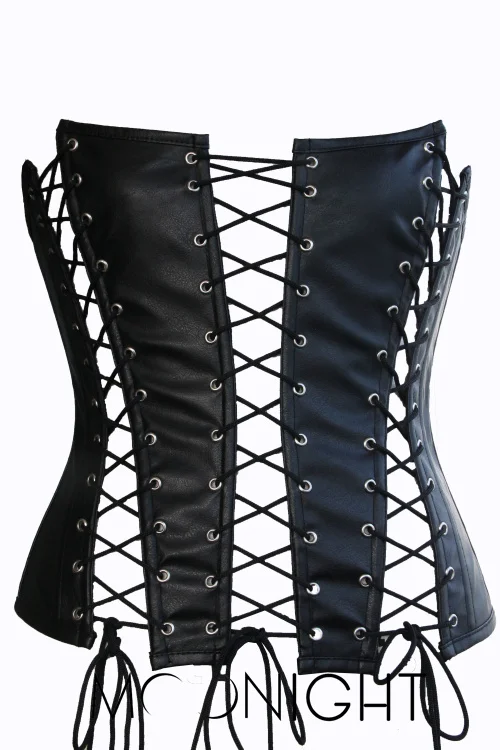 MOONIGHT Faux Leather Corselets Sexy Women Strapless Black Overbust Corset Bustier Top Women Shaper Sexy Lingerie