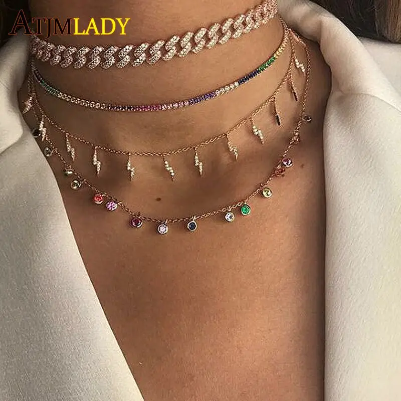 Sparkling AAA Cubic Zirconia Adjustable Slider Choker Rainbow CZ