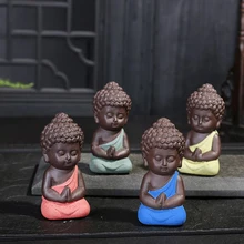 1 Uds. Mini budismo chino monje Zen budismo pequeñas estatuas pequeño monje de meditación miniatura arte Buda estatuas de arcilla