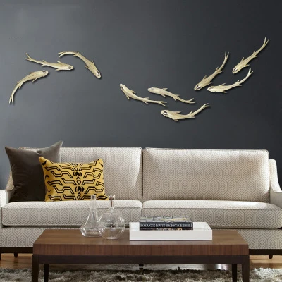 Креативная 3D стерео Смола Золотая Рыба из листьев лотоса рельефное украшение стены ремесла домашняя Наклейка на стену для гостиной Фреска орнамент Декор - Цвет: style3