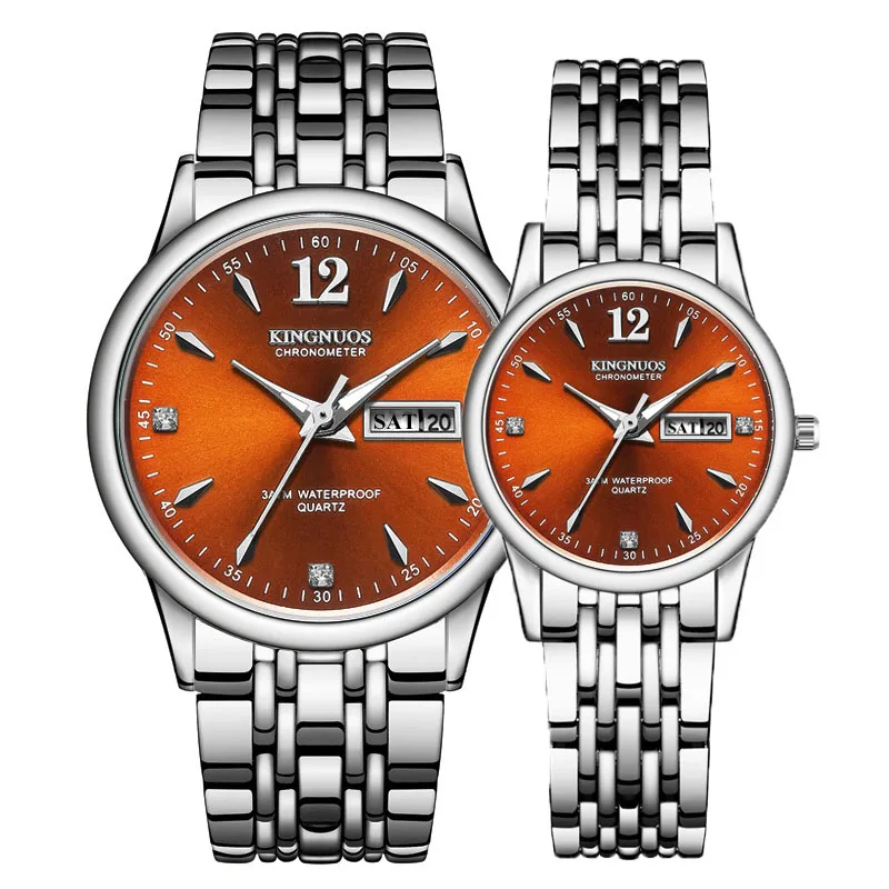 1 пара часы кварцовые ручные часы для мужчин и женщин модные роскошные Авто Дата Бизнес Пара часы для влюбленных любимых часов - Цвет: Silver Brown