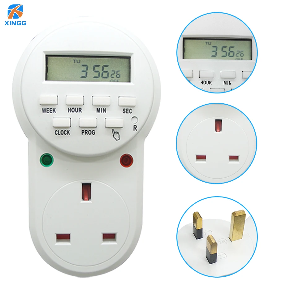 

13A UK Electronic Digital Timer Switch 24 Hour Cyclic EK Plug Kitchen Timer Outlet Programmable Timing Socket
