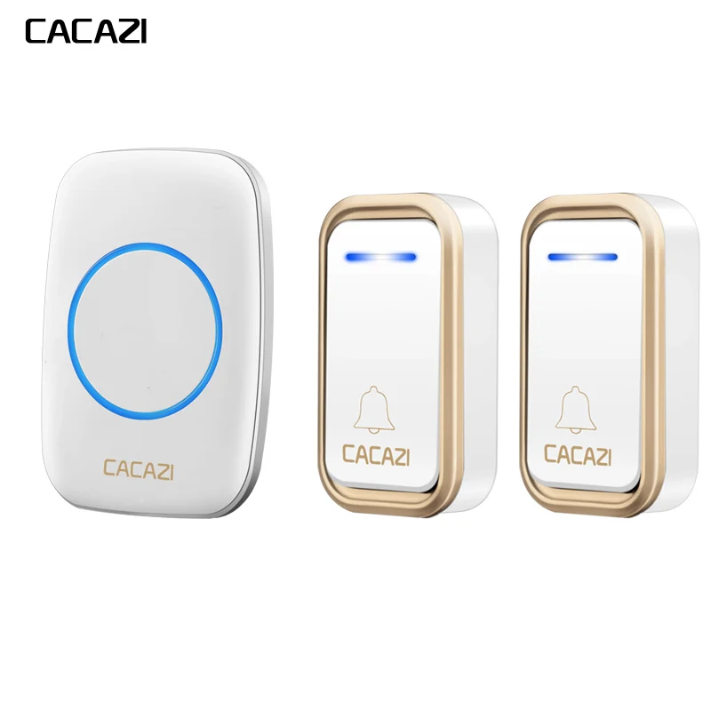 

CACAZI A10F Welcome Doorbell Intelligent Wireless Doorbell Waterproof 300M Remote Gold Color smart Door Bell Chime 2 receivers