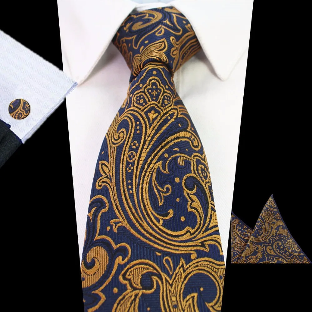 Ricnais мужской галстук набор Зеленый Пейсли Цветочный шелковый галстук гравата карман Квадратные запонки для мужчин формальный свадебный вечерний для жениха бизнес