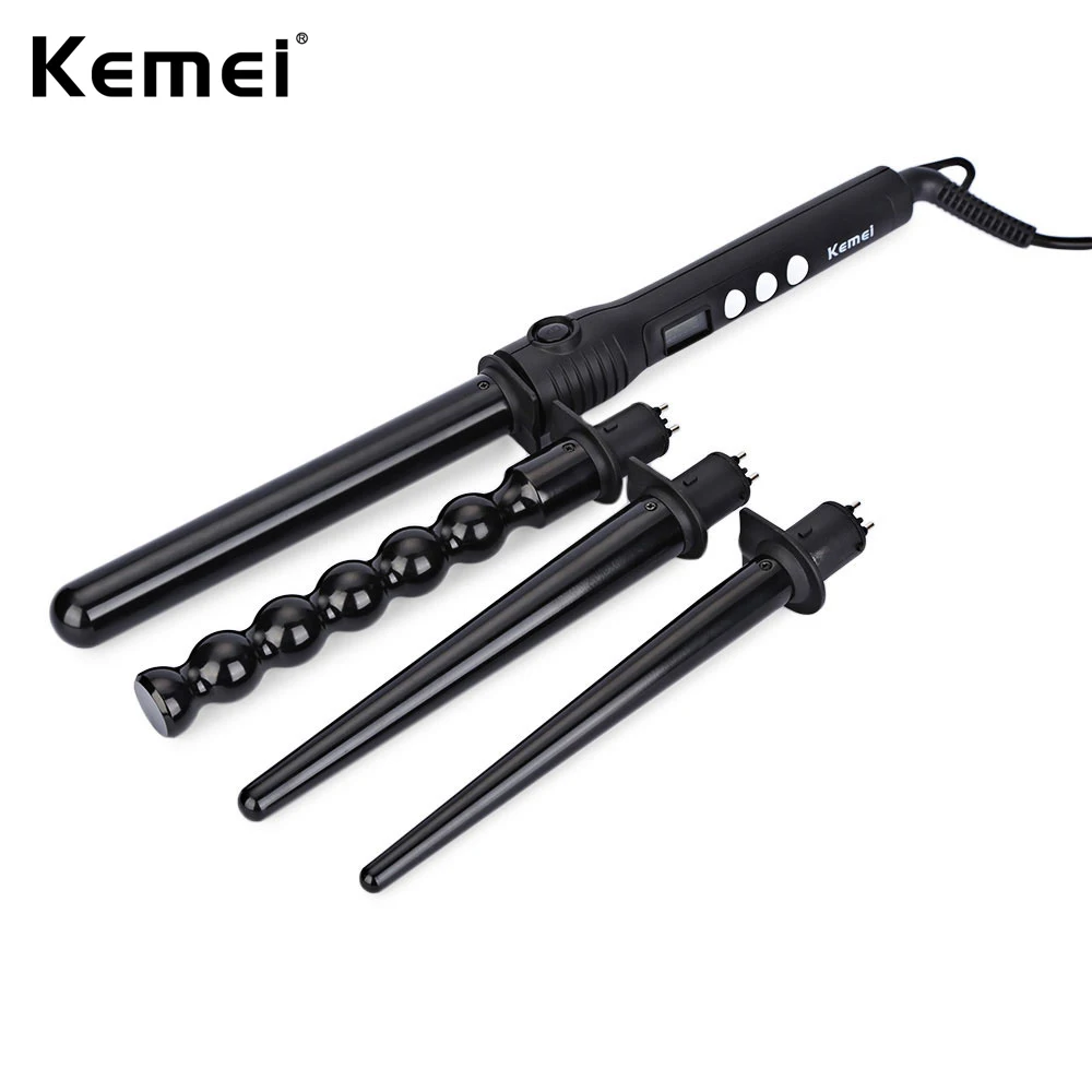 

Kemei 4 in 1 Makeup Hair Curler Roller Dry Removable Curling Iron Conical Curling Wand Set KM-4083 Hair All Curling Style Tools