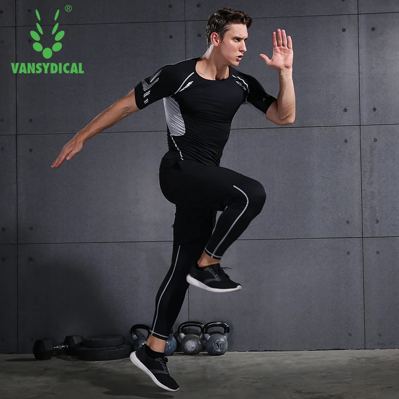 Vansydical Мужская спортивная одежда компрессионный спортивный костюм комплекты для
