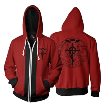 

3D Printed Hoodie Anime Fullmetal Alchemist Edward Elric Cosplay Tracksuit Adult Zipper Hooded Jacket Harajuku Sweatshirt Coat