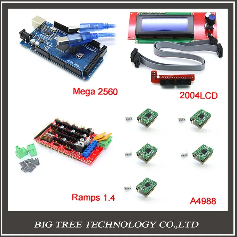  3D Printer kit-1pcs Mega 2560 R3 + 1pcs RAMPS 1.4 Controller + 5pcs A4988 Stepper Driver Module +1pcs 2004 controller 