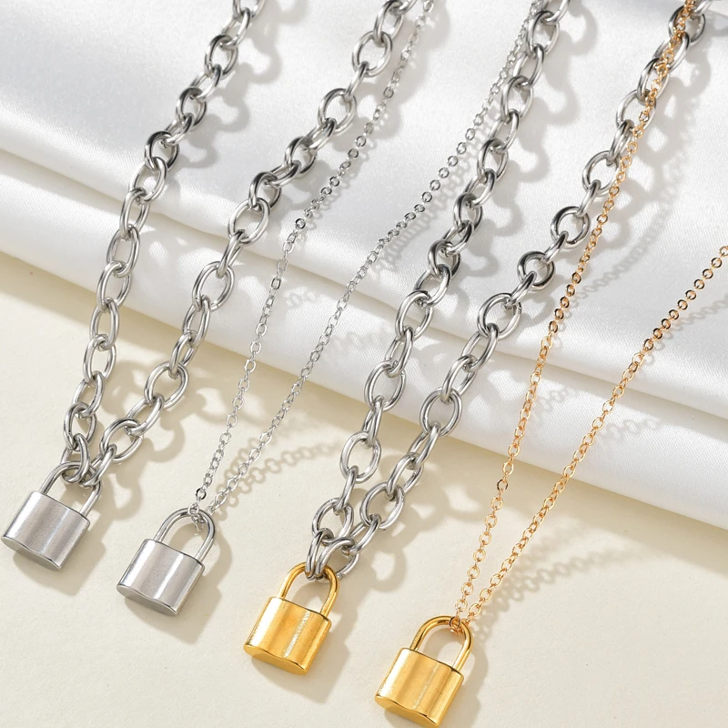 

New Design Stainless Steel Men's Lock Necklace Gold Color Padlock Pendant Necklace Fashion Women's Jewelry Drop Shipping
