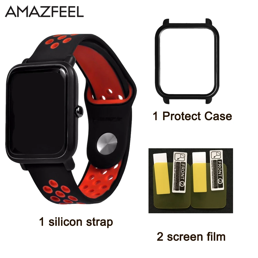 Силиконовый ремешок для умных часов Xiaomi Huami amazfit bip Youth сменный + Защитная пленка