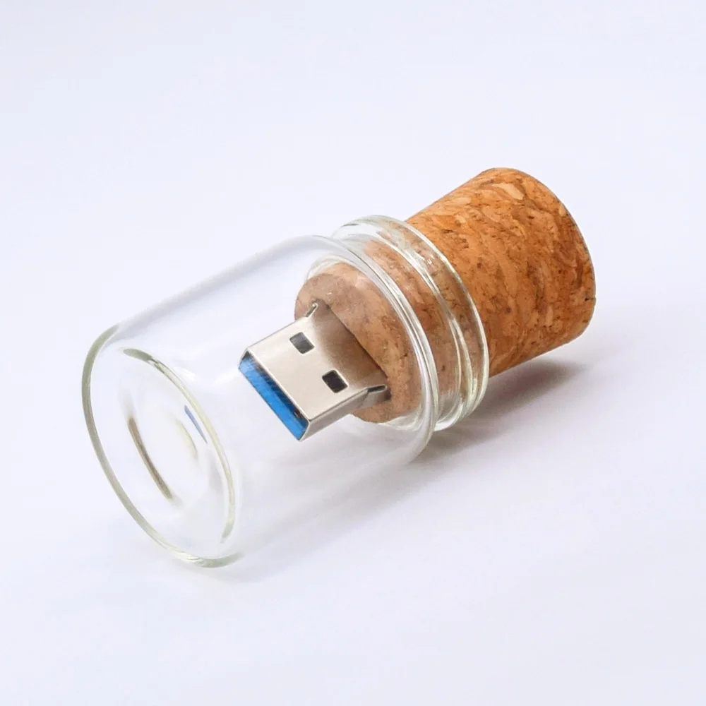 

New Style Glass Bottle+cork Customize LOGO Wooden USB Flash 3.0 8GB 16GB 32GB 64GB 128GB USB Pen Drive USB Flash Drive Wedding