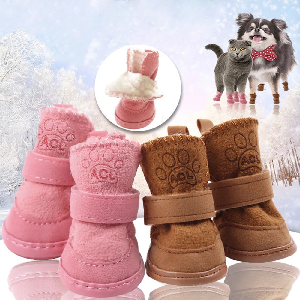Winter Warm Dog Shoes for Dogs 4Pcs Set Cute Dog Boots For Dog Snow Walking Cotton