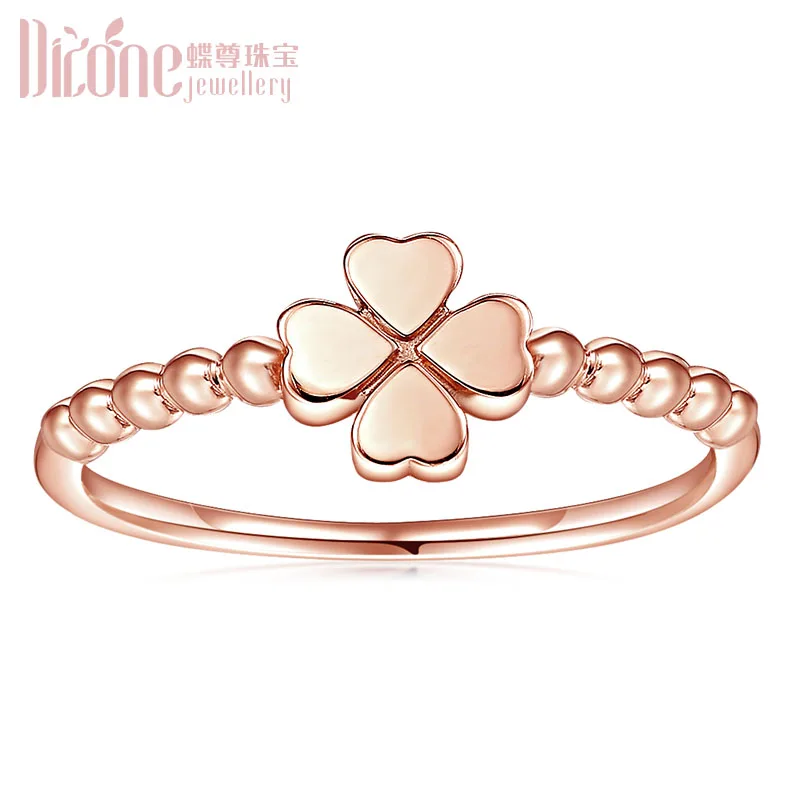 

18K Gold Ring, Four Leaves Clover Ring, Rose Ring, Colorful Gold, Romantic and Simple Handwear Au750