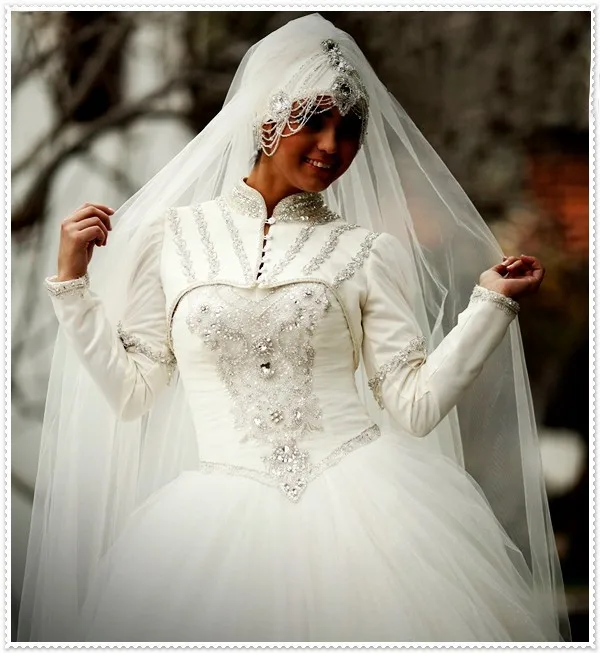 vestido de noiva прибытие Современная Саудовская Аравия мусульманское закрытый ворот Бисероплетение свадебное с длинными рукавами платье Мать невесты платья